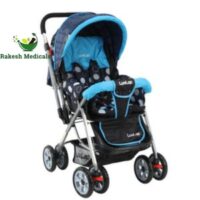 LuvLap Sunshine Baby StrollerPram for 0 to 3 Years, New BornToddlerKid, 5 Point Safety Harness, Adjustable backrest, 360° Swivel Wheel, Large Storage Basket, Reversible Handlebar (Blue)