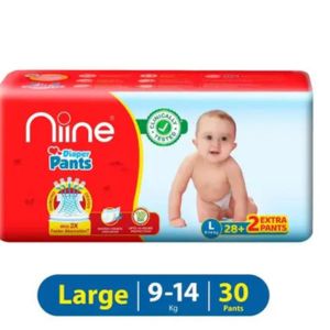 Niine Baby Diaper Pants Large(L) Size (9-14 KG) (Pack of 1) 30 Pants for Overnight Protection with Rash Control