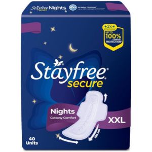 Stayfree Secure Nights XXL | 40 Pads| Cottony Soft Sanitary Pads for Women | Upto 100% leakage protection